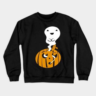 Cute Ghost Emerging From Shocked Jack-O-Lantern - Children's Halloween Illustration Crewneck Sweatshirt